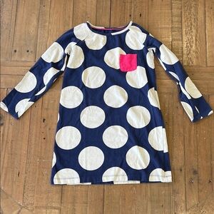 Mini Boden polka dot jersey pocket dress 5-6 years tunic blue gray